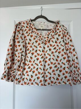 Salt Floral Ruffle Neck Blouse Long Sleeve Size Small